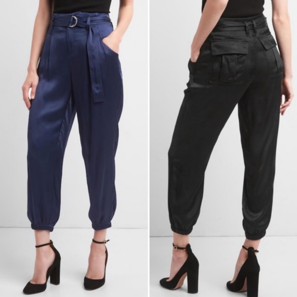 GAP Pants - Gap Black High Rise Crop Satin Jogger